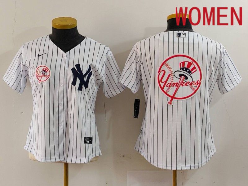 Women New York Yankees Blank White stripe Game 2024 Nike MLB Jersey style 17